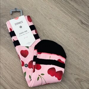 Stance Cherry Patterned Pink and Black Socks